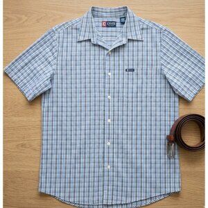 Chaps Mens  size large Blue & White Plaid Short Sleeve Button-Up Shirt